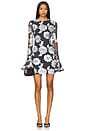 view 1 of 4 Flower Mesh Long Sleeve Mini Dress in Gray Pinstripe