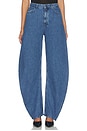 view 1 of 6 JEANS CON PERNERA ACAMPANADA DRAPED BARREL LEG JEANS in Medium Blue Denim