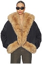 view 1 of 5 Faux Fur Collar Bomber Jacket in Black