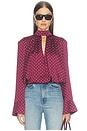 view 1 of 5 Dot Satin Bow Shirt in Winetasting Combo