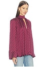 view 2 of 5 Dot Satin Bow Shirt in Winetasting Combo