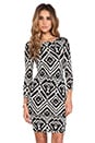 view 1 of 6 Long Sleeve Body Con Dress in Black White Ikat
