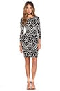 view 2 of 6 Long Sleeve Body Con Dress in Black White Ikat