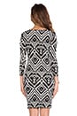 view 4 of 6 Long Sleeve Body Con Dress in Black White Ikat