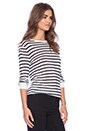 view 2 of 3 Stripe Rayon Linen Long Sleeve Tee in Navy & White