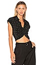 view 1 of 4 Collared Knot Front Shirt in Black & Emerald Print