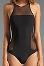 view 4 of 5 Mesh Racer Back Zip Up Swimsuit in Black