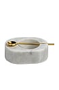 view 1 of 2 SALERO Y PIMENTERO DE MÁRMOL TOSCANO CON CUCHARA DORADA TUSCAN MARBLE SALT AND PEPPER BOWL WITH GOLD SPOON in White