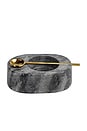 view 1 of 2 SALERO Y PIMENTERO DE MÁRMOL TOSCANO CON CUCHARA DORADA TUSCAN MARBLE SALT AND PEPPER BOWL WITH GOLD SPOON in Gray