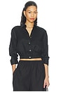 view 1 of 4 Linen Fixed Sleeve Cropped Shirt in Black