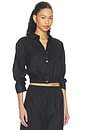 view 2 of 4 Linen Fixed Sleeve Cropped Shirt in Black
