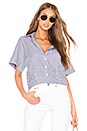 view 1 of 4 Cropped Button Down Top in Blue & White
