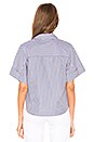 view 3 of 4 Cropped Button Down Top in Blue & White
