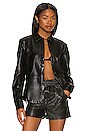view 1 of 4 Plush Faux Leather Seamed Shirt in Black