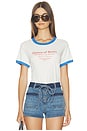 view 1 of 4 Queen Of Beers Perfect Ringer Tee in White & Blue