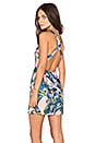 view 1 of 5 Enchanted Mini Dress in Peach & Blue Tropical Print