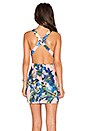 view 4 of 5 Enchanted Mini Dress in Peach & Blue Tropical Print