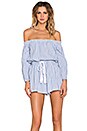 view 1 of 4 Sailing Off The Shoulder Romper in Blue & White Stripe