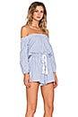 view 2 of 4 Sailing Off The Shoulder Romper in Blue & White Stripe