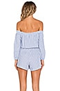 view 3 of 4 Sailing Off The Shoulder Romper in Blue & White Stripe
