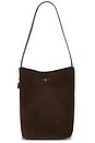 view 1 of 4 Lock Suede Slim Bucket Bag in Dark Coco