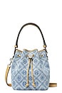 view 1 of 7 T Monogram Denim Mini Bucket Bag in Powder Blue
