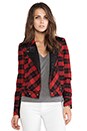 view 1 of 7 Tartan Plaid Little Moto Jacket With Leather en Scarlet/Black in Scarlet & Black