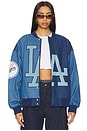 view 1 of 5 x REVOLVE Dodgers Denim Logo Bomber in Denim Dark & Medium