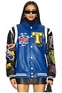 view 2 of 6 Color Block Puffer Bomber Jacket in Blue & Black