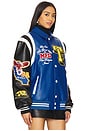 view 3 of 6 Color Block Puffer Bomber Jacket in Blue & Black