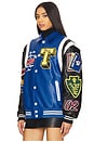 view 4 of 6 Color Block Puffer Bomber Jacket in Blue & Black