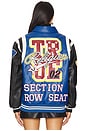 view 5 of 6 Color Block Puffer Bomber Jacket in Blue & Black