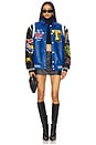 view 6 of 6 Color Block Puffer Bomber Jacket in Blue & Black