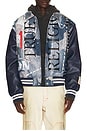 view 1 of 6 Denim Print Bomber Jacket in Indigo Print