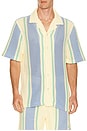 view 1 of 4 Short Sleeve Knit Stripe Shirt in Winter White & Blue Bell