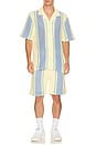 view 3 of 4 Short Sleeve Knit Stripe Shirt in Winter White & Blue Bell