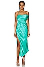 view 1 of 3 Asymmetrical Bardot Dress in Turquoise