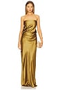 view 1 of 3 Draped Strapless Gown in Antique Gold
