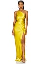 view 1 of 4 Asymmetrical Gathered Wrap Gown in Yuzu