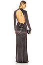 view 1 of 4 Open Back Long Sleeve Gown in Cocoa