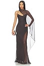 view 1 of 5 Cami Gown With Slit And Cape in Carbon