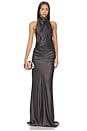 view 1 of 5 Halter Drape Bias Gown in Carbon