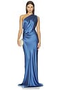 view 1 of 4 Draped One Shoulder Gown in Steel Blue