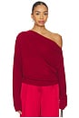 view 1 of 4 Long Sleeve Asymmetrical Drape Sweater in Ruby
