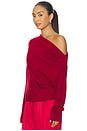view 2 of 4 Long Sleeve Asymmetrical Drape Sweater in Ruby