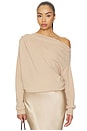 view 1 of 4 Long Sleeve Assymetrical Drape Sweater in Champagne
