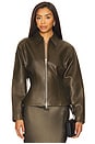 view 1 of 4 Fitted Leather Jacket in Army
