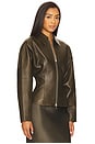 view 2 of 4 Fitted Leather Jacket in Army