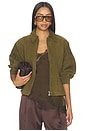 view 1 of 5 Fitted Leather Jacket in Olive Suede