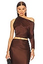 view 1 of 4 One Sleeve Drape Top in Chocolate